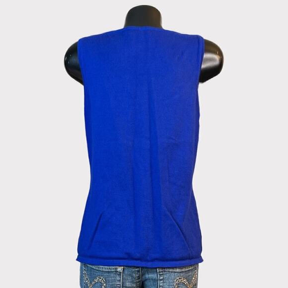 Cable & Gauge VINTAGE Womens L Sleeveless Knit Top Beaded Neckline Royal Blue - Picture 3 of 7